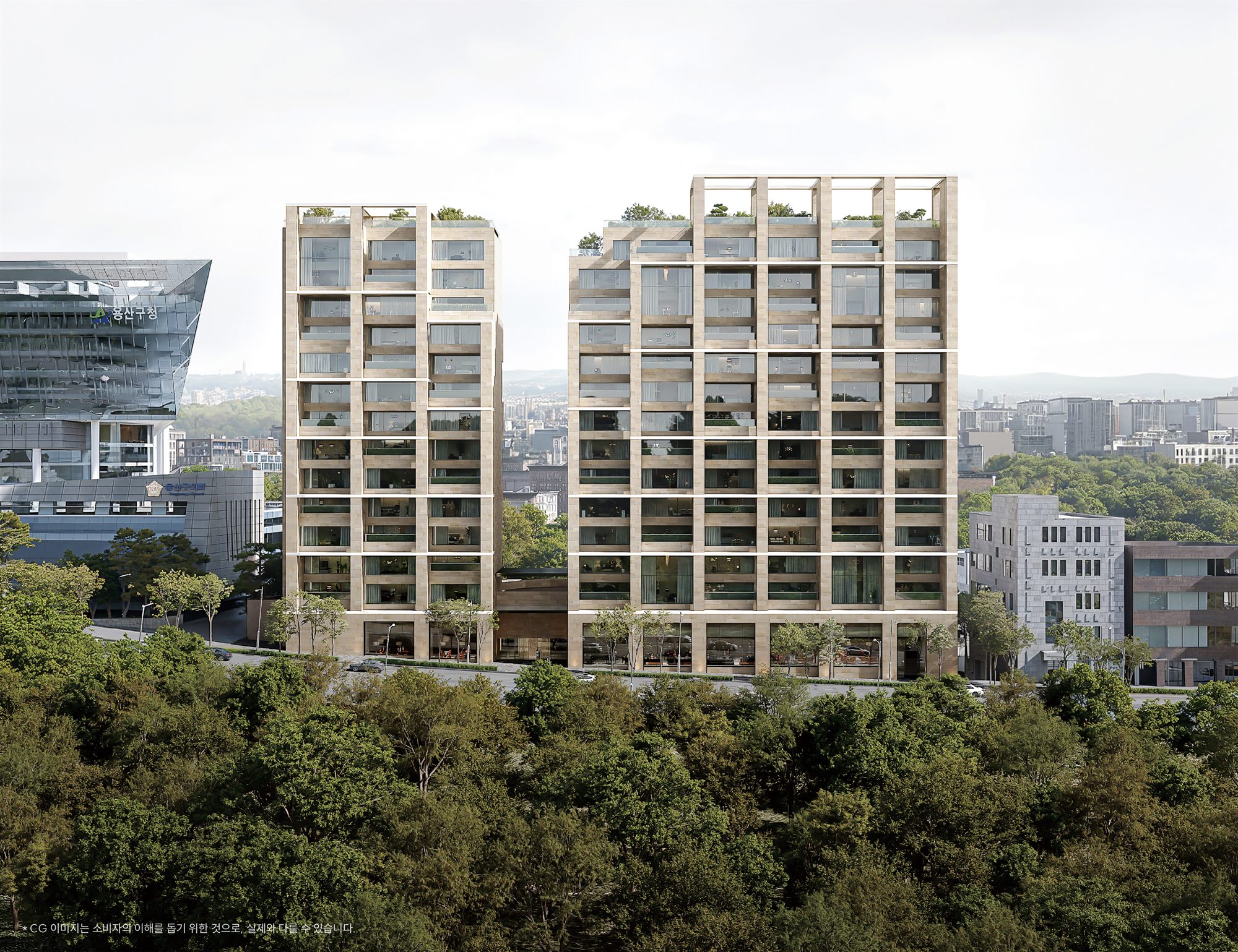 Official rendering of the two Eterno Yongsan residences
