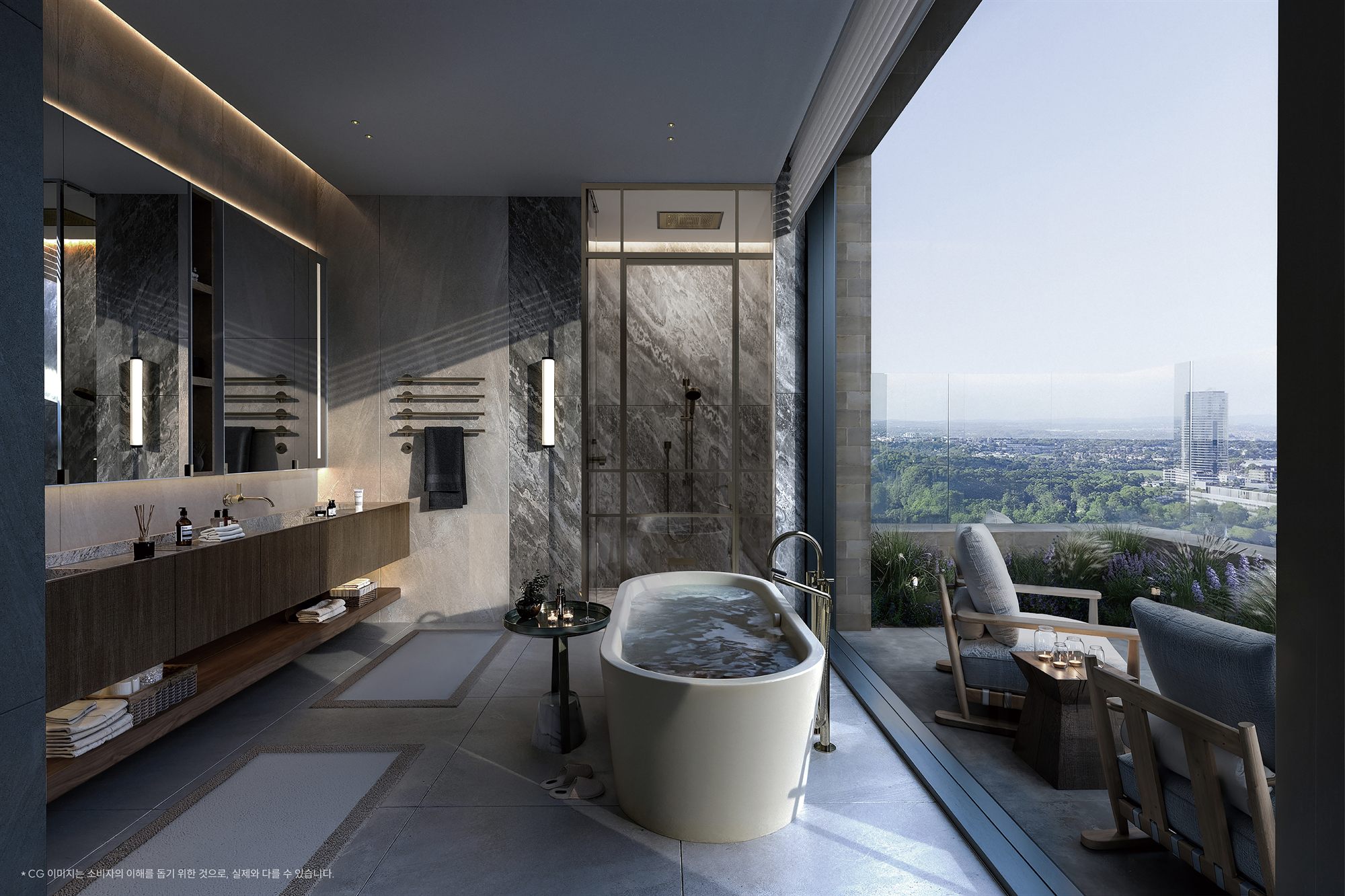 Official bathroom concept rendering with terrace outlook